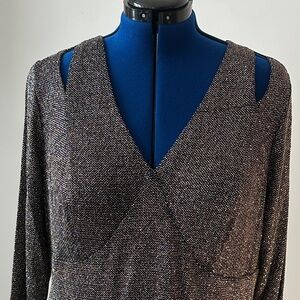 💃👗CALVIN KLEIN, Metallic Long Sleeve Evening Gown, 18W